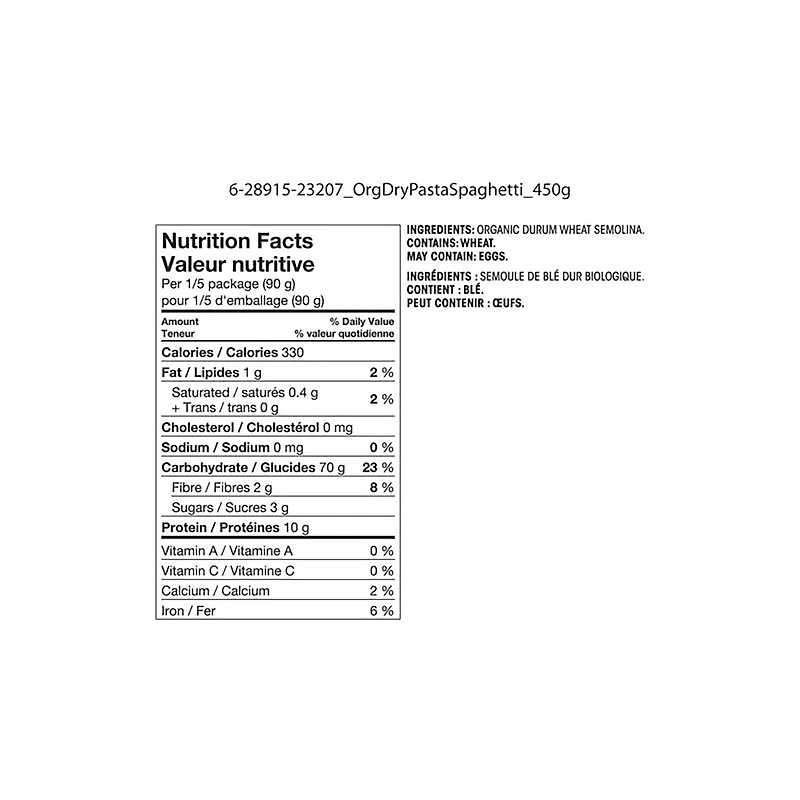 Spaghetti de Great Value Biologique