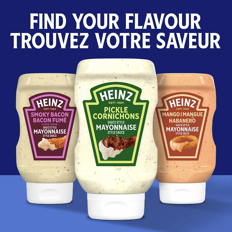 Sauce Style Mayonnaise À La Saveur D'Ail Et De Parmesan, Bouteille Mayonnaise aux cornichons Heinz
