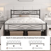 Fullfurnique Metal Platform Bed Frame with Cloud Inspired Design Headboard, Full, Black