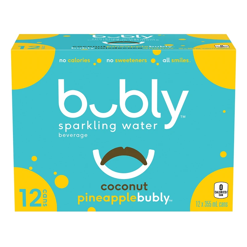Bubly Coconut Pineapple Sparkling Water 12 x 355 ml, Cans.