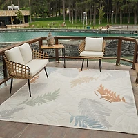 Tapis d'interieur/exterieur abstrait Rug Branch Alfombra, beige creme, motif floral - Salon, chambre, salle a manger et cuisine