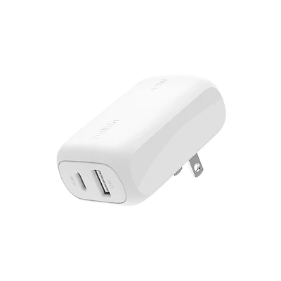 Chargeur mural double port Belkin BoostCharge 42 W, chargeur USB-C + USB-A, charge rapide pour iPhone 15, 15 Plus, 15 Pro, 15 Pro Max, 14, 14 Pro Max, iPhone 13, Galaxy S23 Ultra, iPad, AirPods et plu CHARGEUR MURAL USB-C PPS PD 42W