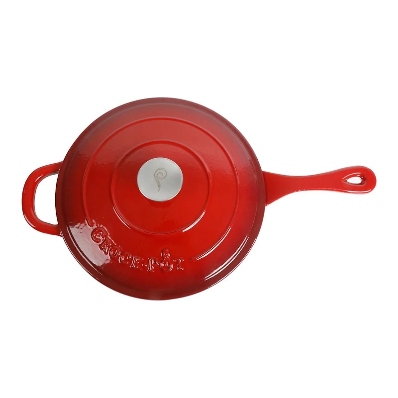 Crock-Pot Artisan Poêle à sauter profonde en fonte émaillée de 3,5 Qt avec couvercle, rouge écarlate, ronde