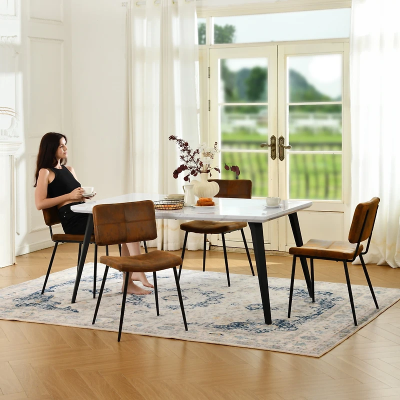 Homy Casa 5 Pieces Modern Dining Set with Faux Suede Chairs - Faux Walnut Table