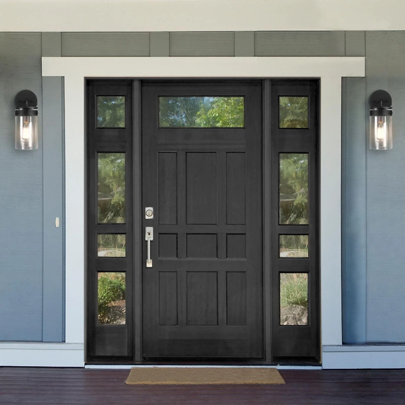 Applique murale d’extérieur noir mat à 1 ampoule avec abat-jour en verre transparent (ensemble de 2), 60000000 Applique murale d’extérieur