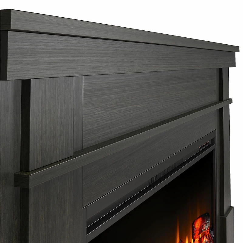 Large manteau de cheminée avec foyer électrique linéaire Elmcroft d’Ameriwood Home, gris rustique