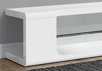 Monarch Specialties Tv Stand, 60 Inch, Console, Media Entertainment Center, Storage Shelves, Living Room, Bedroom, Laminate, Tempered Glass, Glossy White, Clear, Contemporary, Modern