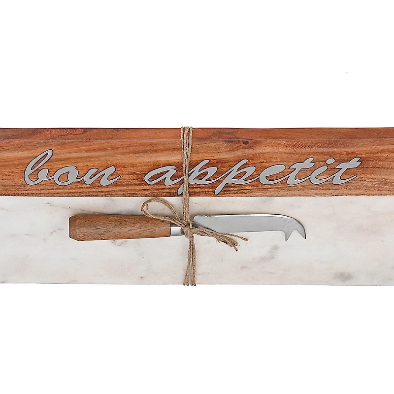 IH Casa Decor Acacia & Marble Service Tray W Bon Appétit Incrust & Spreder