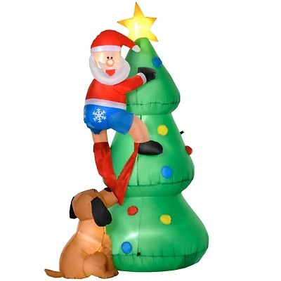 HOMCOM Arbre de Noël gonflable de 1,8 m, éclairé par LED avec chien du Père Noël pour la maison, l'intérieur, l'extérieur, le jardin, la pelouse, la décoration de fête