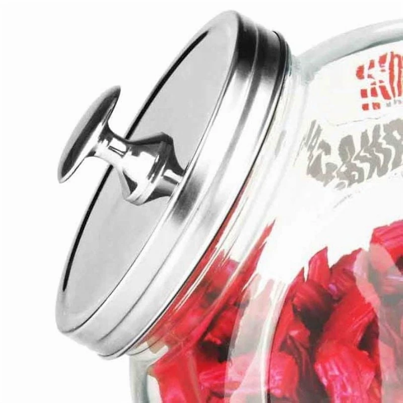 Large 91 oz. Round Glass Candy Storage Jar with Stainless Steel Top, Clear