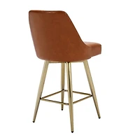Tabouret de bar Mid-Century fabriqué avec un revêtement en PU et des pieds chromés brossés dorés en tan (cuir PU)