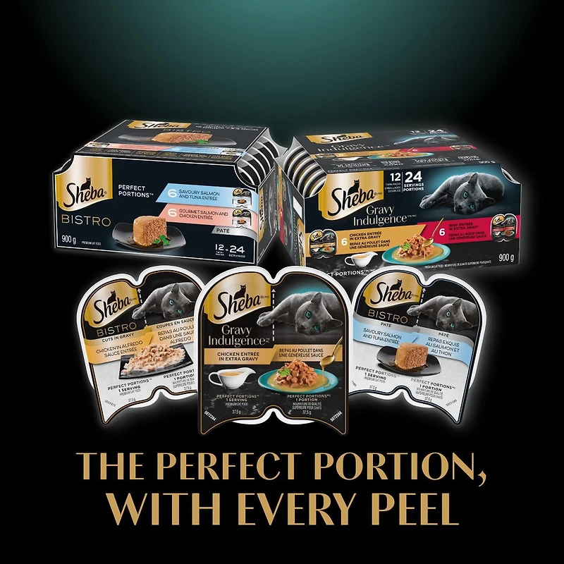 SHEBA GRAVY INDULGENCE PERFECT PORTIONS Adult Wet Cat Food Chicken & Beef & Salmon Entrée in Extra Gravy Variety Pack, 24x75g