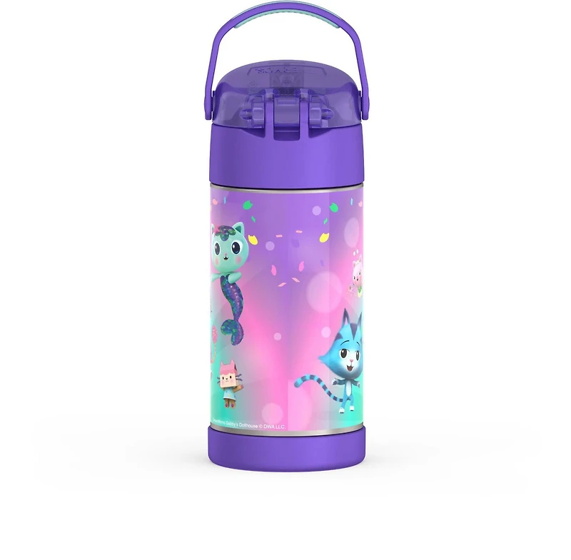 Thermos Kids Bouteille d'eau isotherme Thermos pour enfants avec paille rabattable, 355 ml, Gabby's Dollhouse 12 Oz/354 ml, sans BPA