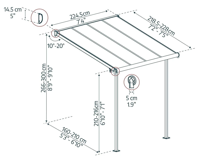 Canopia by Palram Sierra 7,4 pi x 7,5 pi Abri de patio en aluminium - Blanc