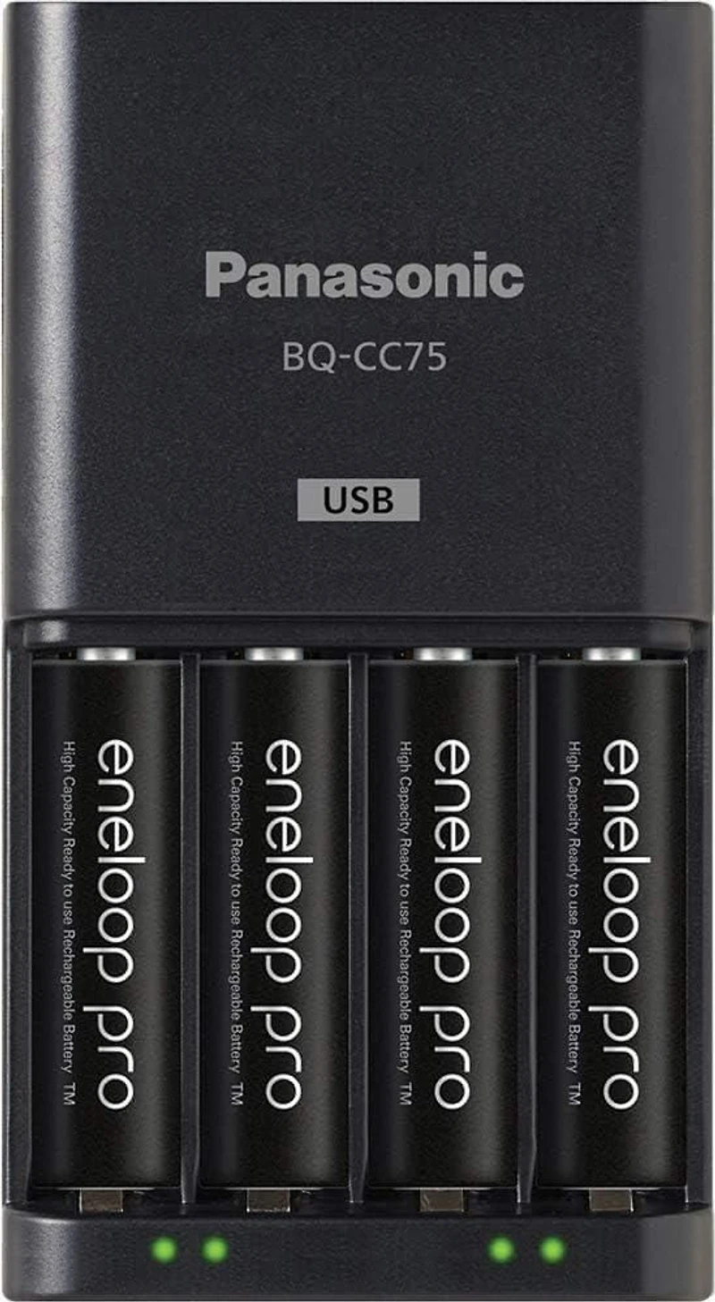 Panasonic Eneloop Advanced Battery Charger with USB Charging Port and 4AAA eneloop pro High Capacity Rechargeable Batteries