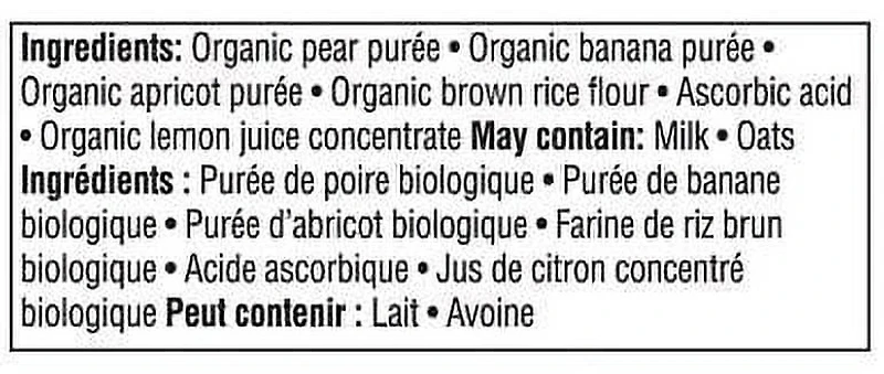 Purée pour bébé biologique poire, banane, abricot et riz brun Le choix des parents