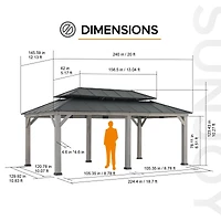Sunjoy Outdoor 12x20 ft. Wood Gazebo, Outdoor Patio Steel Hardtop Gazebo, Cedar Framed Wooden Gazebo with 2-tier Metal Roof, Suitable for Patios, Lawn, and Backyard, Matte Black
