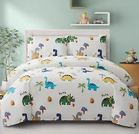 Marina Decoration Kids Boys Toddlers Cute Printed 600 Thread Count Soft Cotton Blend Percale Duvet Cover Set with Corner Tie and Zipper, Cartoon Dinosaur Zoo Dino Pattern