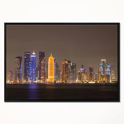 Design Art La Ligne D'Horizon De La Ville De Doha À La Nuit Qatar  Sur Toile Encadrée