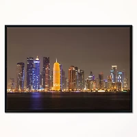 Design Art La Ligne D'Horizon De La Ville De Doha À La Nuit Qatar  Sur Toile Encadrée