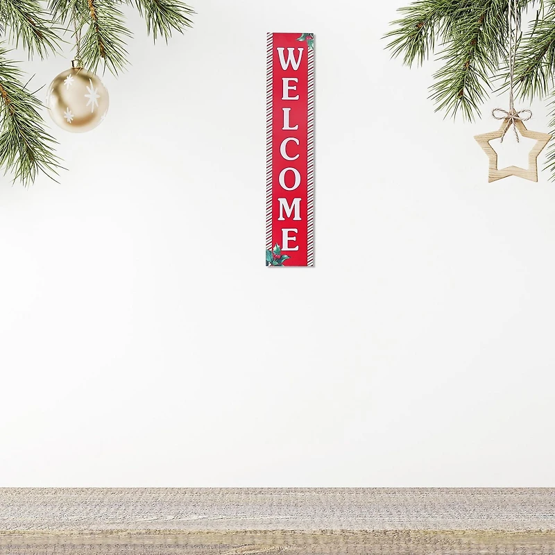 Christmas Mdf Vertical Candy Striped Sign Welcome