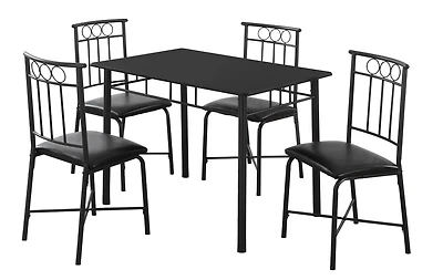Monarch Specialties Ensemble De Table À Manger, 5pcs Ensemble, Petit, 40" Rectangulaire, Cuisine, Métal, Stratifié, Noir, Contemporain, Moderne