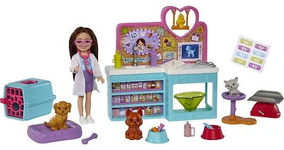 Barbie Chelsea Pet Vet Doll (Brunette) & Playset, 4 Animals, 18 Accessories, Ages 3+