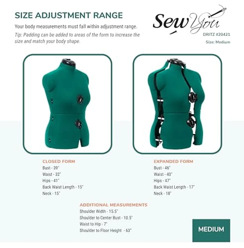 Dritz Robe à Coudre Ajustable, Moyenne, Vert Opale