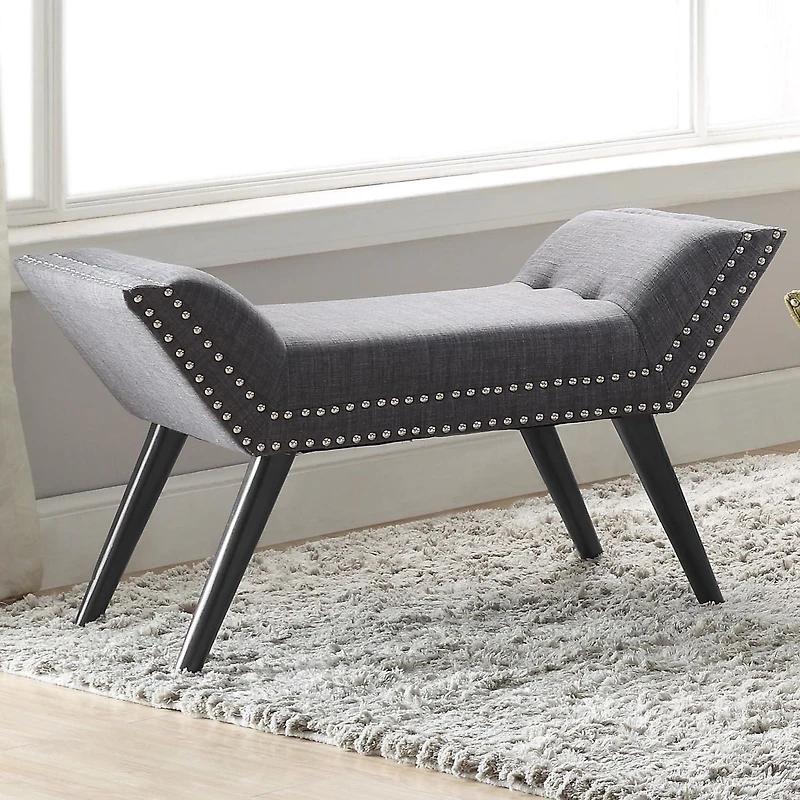 Modern Fabric and Solid Wood Bench - Grey and Black