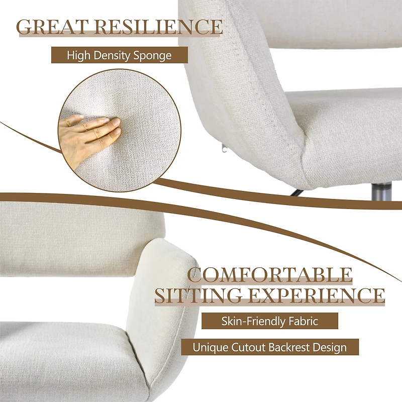 Chaise de bureau moderne Homy Casa, pivotante et réglable avec accoudoirs, tissu chenille beige