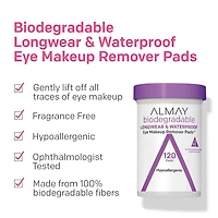 Tampons démaquillants pour les yeux Almay Lingettes biodégradables pour maquillage hydrofuge 120 ct.