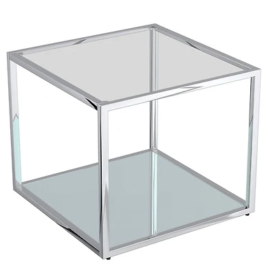 Table d'Appoint Grande Carrée Contemporaine en Métal et Verre - Argent