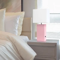 Elegant Designs Modern Leather Table Lamp with USB and White Fabric Shade