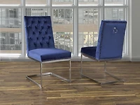 K-Living Shelly Ensemble de salle à manger 5 pièces avec plateau en verre trempé et table de base chromée avec chaises en velours bleu (1 table et 4 chaises)