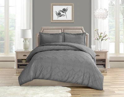 Swift Home Diamond Textured Soft Touch Duvet Cover Set, All Season Bedding with Zipper Closure, Includes Pillow Shams, Full/Queen, Steel Gray