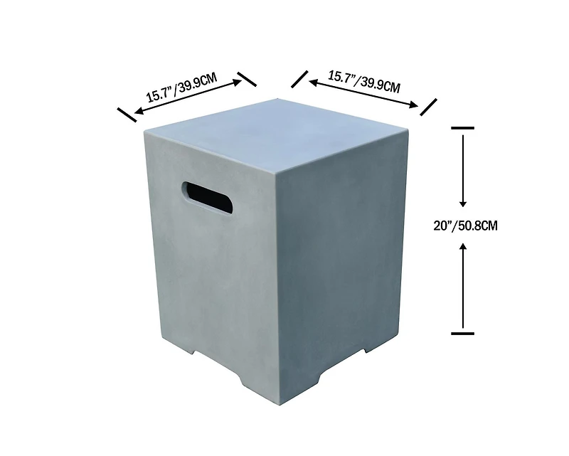 Elementi Square Propane Tank Cover, Glass-Fiber Reinforced Concrete - Fire Pit Accessories -Smooth Gray