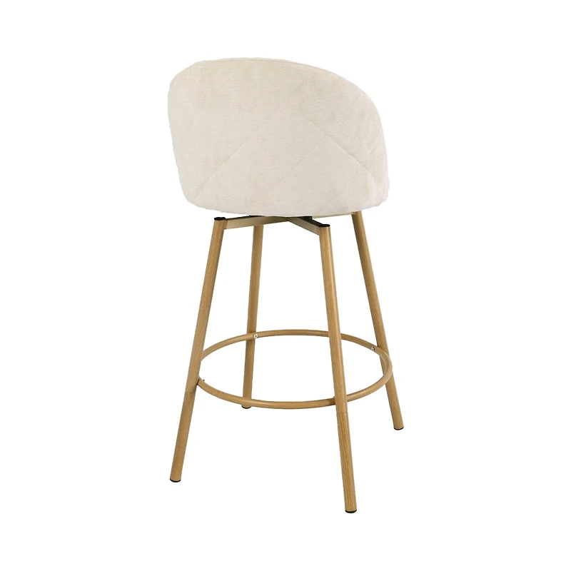 Homy Casa Set of 2 Swivel Upholstered Barstool with Metal Woodgrain Legs and Footrest for Kitchen Dining Room, Biscuit