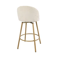 Homy Casa Set of 2 Swivel Upholstered Barstool with Metal Woodgrain Legs and Footrest for Kitchen Dining Room, Biscuit