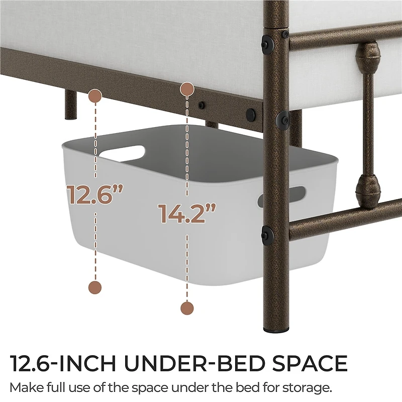 Fullfurnique Classic Iron Platform Bed Frame with High Headboard and Footboard, Twin, Bronze