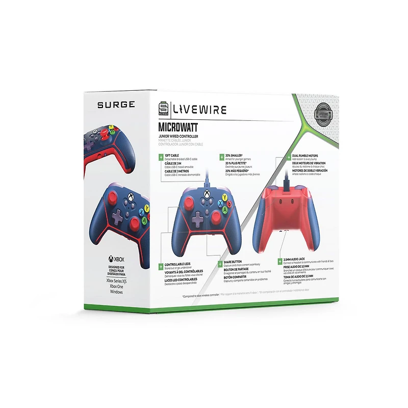 Contrôleur filaire Surge Livewire Microwatt Junior - Bleu