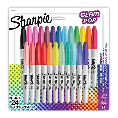 Marqueurs permanents Sharpie Glam Pop, pointe fine, couleurs assorties 24 unités