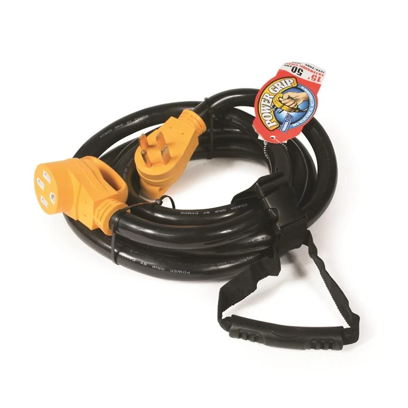 Camco’s Heavy-Duty 50-Amp RV Extension Cord with Power Grip Handles