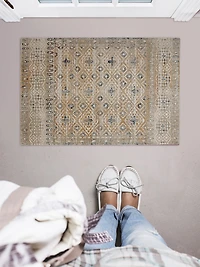 Tapis d'appoint Grand Zéro Leopold sable & bleu de 2 pi x 3 pi