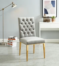 K-LIVING Regan Tufted Velvet Chair en gris avec pieds en acier inoxydable doré (Ensemble de 2)