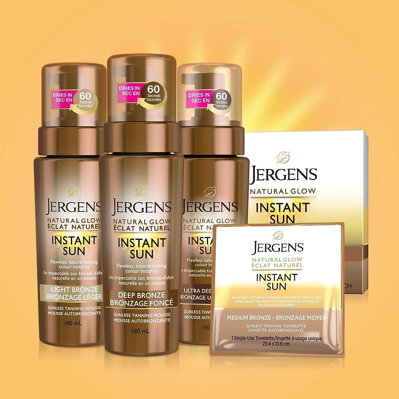 Jergens Natural Glow Instant Sun Sunless Tanning Mousse - Deep Bronze, 180mL, Self-Tanner | 180 ML