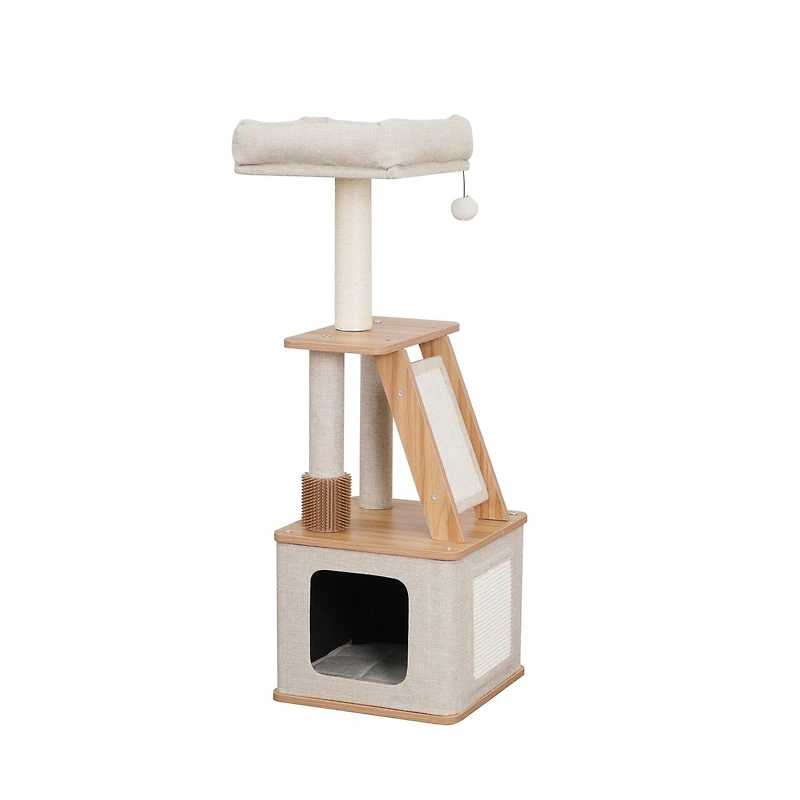 Vibrant Life 42" 3-Level Cat Tree with Base Condo, Top Perch, Scratching Mats, Laminated Board Steps