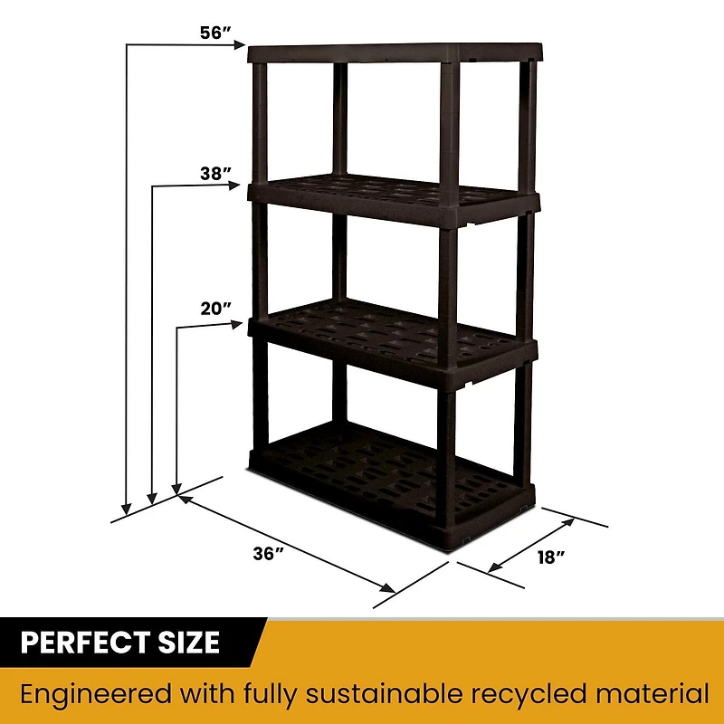 Hyper Tough Plastic Shelves Garage Shelf Basement Storage 4-Tier W36 x D18 x H56" Black Total Capacity 600 lb