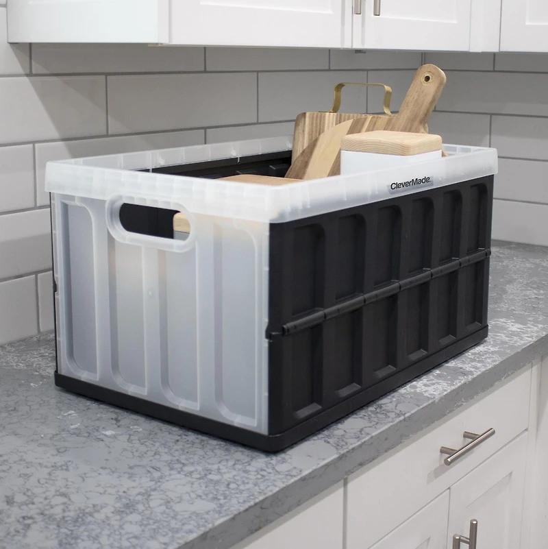 46L Translucent Collapsible Storage Bin with No Lid - Clear/Black - 1pk