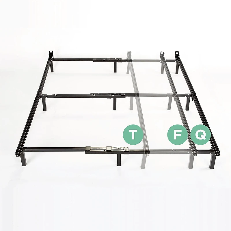 Cadre de lit en acier réglable Zinus Compack, pour ensemble sommier et matelas, convient aux tailles 1 personne à Queen (153 cm x 203 cm).