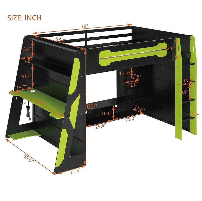 Lit mezzanine en bois Noble House avec bureau, vert